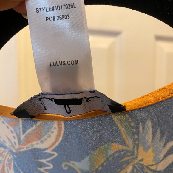 Lulus Atlantis Blue & Yellow Print Wrap Midi Dress - Picture 8 of 9